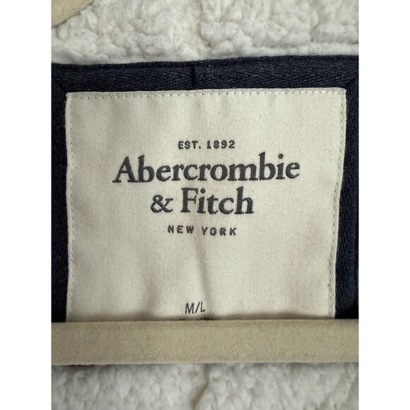 Abercrombie & Fitch Sherpa-Lined Y2K Open Front Navy Jacket Cardigan M/L - Picture 4 of 5